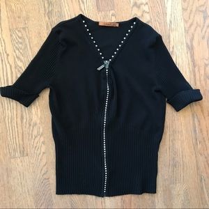 BELLDINI BLACK SWEATER TOP SHIRT RHINESTONE LARGE
